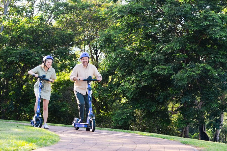 Rider moving along the shaded path