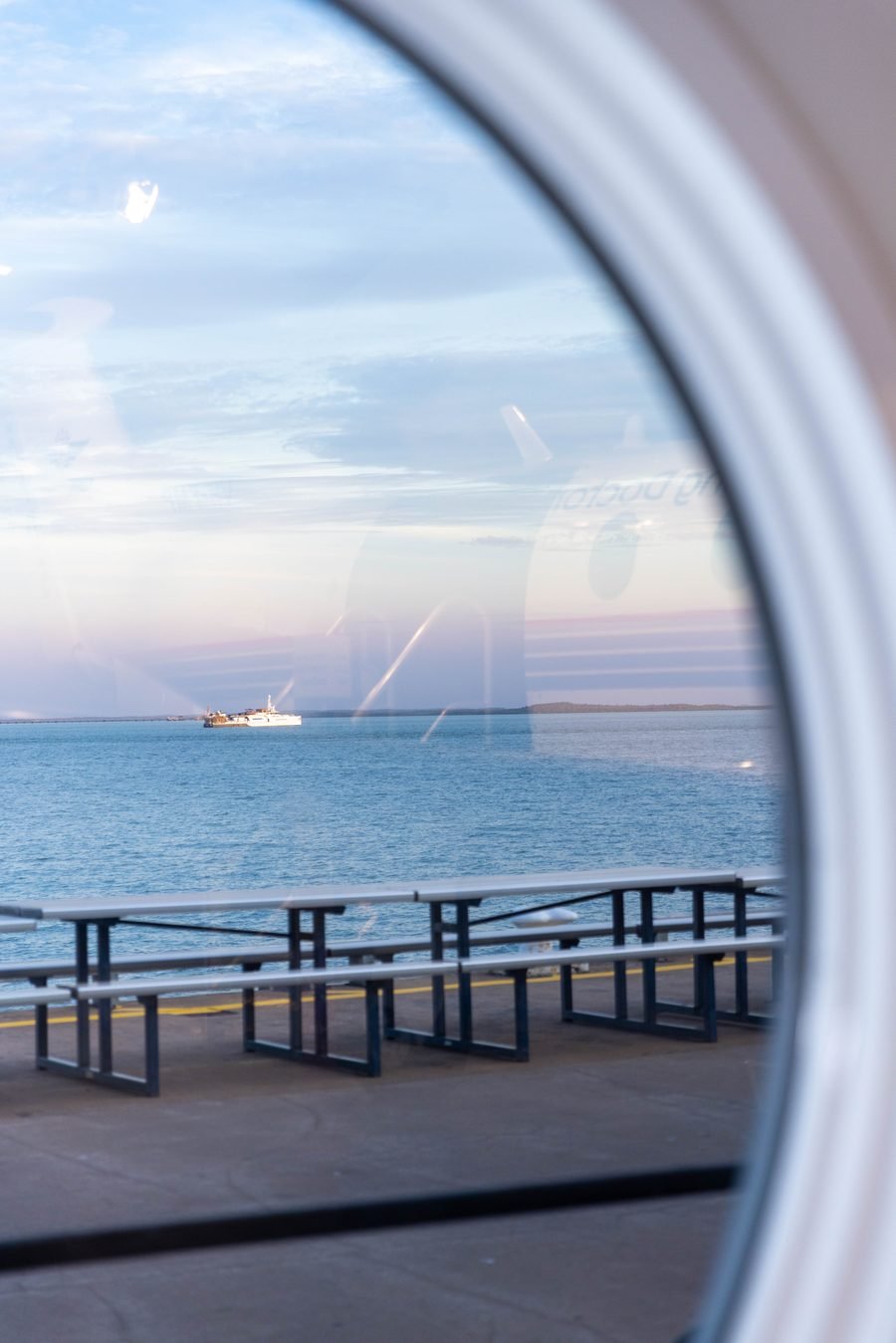 The harbour seen through an aircraft window