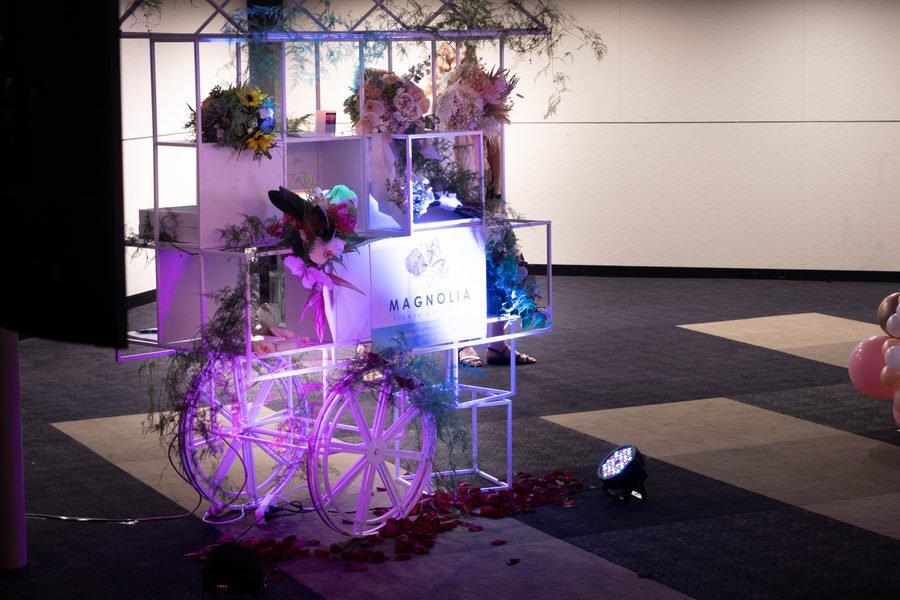Lit drinks cart set up on the expo floor